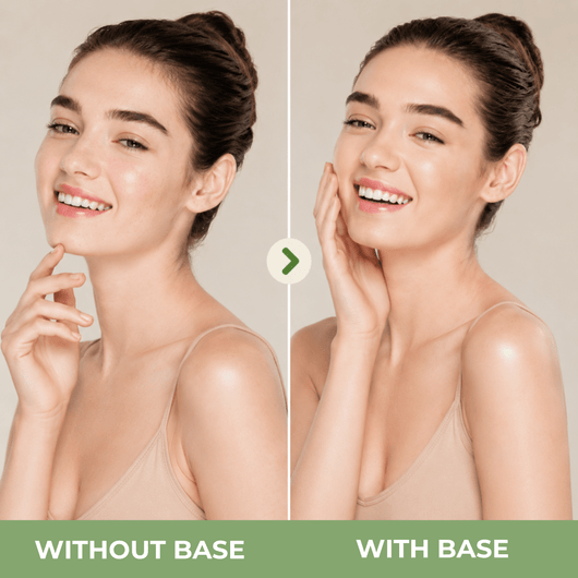 Natural radiant skin comparison showing before and after using Pixi On-the-Glow BASE