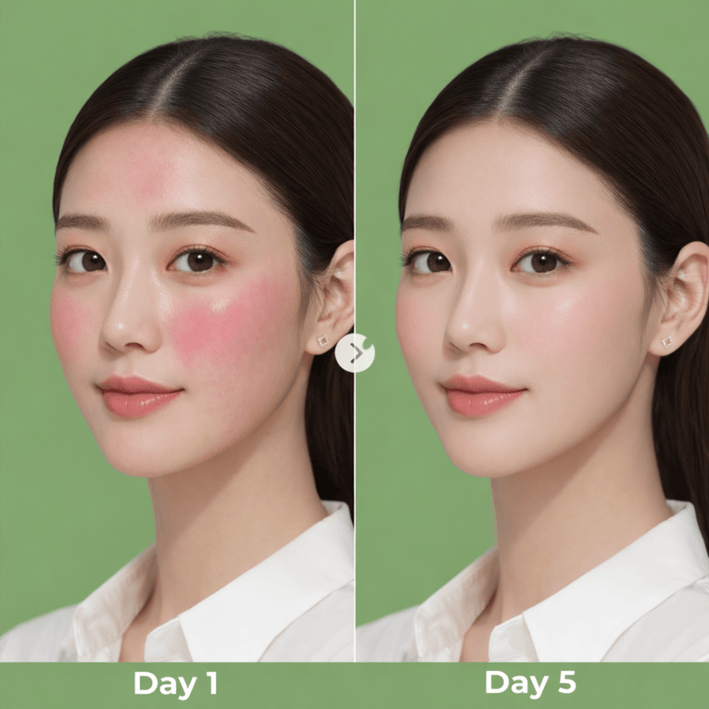 Olivine Beauty before and after showing visible redness reduction and smoother skin tone