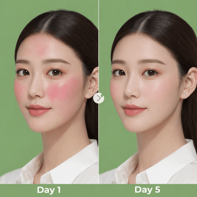 Olivine Beauty before and after showing visible redness reduction and smoother skin tone