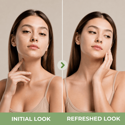 olivine beauty model showing smoother and more refreshed under eye appearance