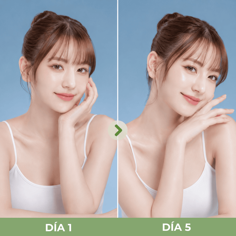 Olivine Beauty REJURAN Dual Effect Ampoule comparación visible de brillo hidratación y suavidad de la piel