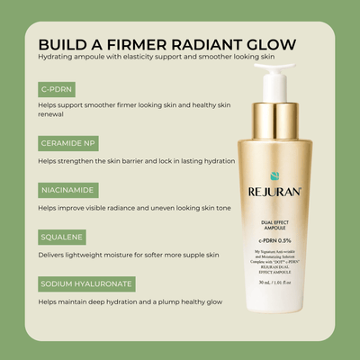 Olivine Beauty REJURAN Dual Effect Ampoule key ingredients for hydration glow and skin barrier support