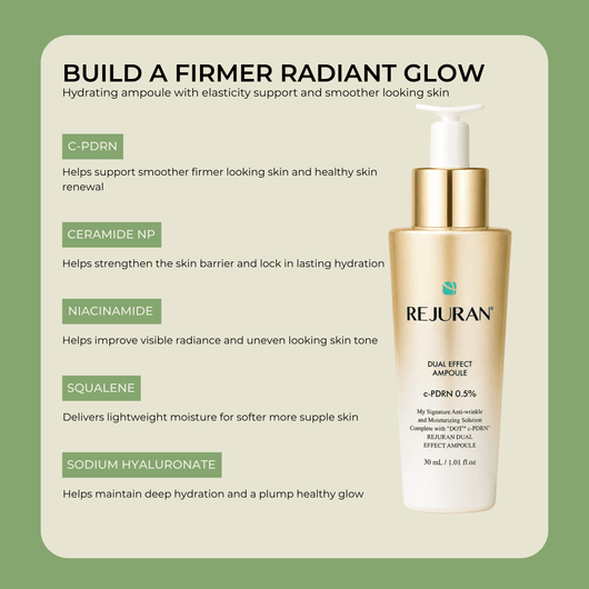 Olivine Beauty REJURAN Dual Effect Ampoule key ingredients for hydration glow and skin barrier support