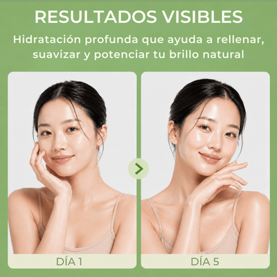 Olivine Beauty REJURAN Dual Effect Ampoule comparación de hidratación brillo y suavidad visible de la piel