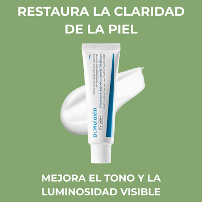 Crema de ácido tranexámico Olivine Beauty con mensaje sobre mejorar claridad, tono y luminosidad visible de la piel.