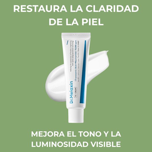 Crema de ácido tranexámico Olivine Beauty con mensaje sobre mejorar claridad, tono y luminosidad visible de la piel.