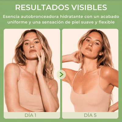 Comparación Día 1 y Día 5 mostrando resultados visibles con CYKLAR Self Tanning Milky Essence
