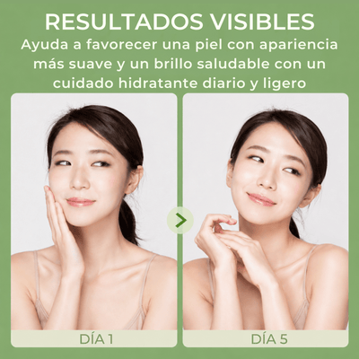 Comparación Día 1 y Día 5 mostrando una piel más luminosa y suave