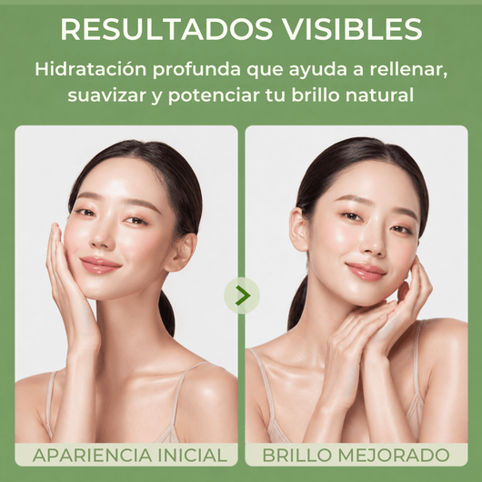 Comparación de apariencia inicial y brillo mejorado con crema Olivine Beauty hidratante