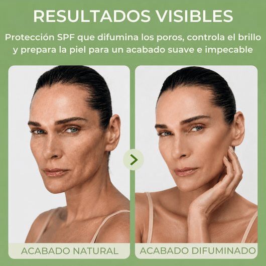 Comparación de acabado natural y acabado difuminado usando EADEM Sunsuede SPF 50
