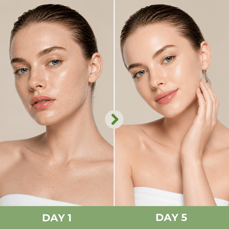 Before and after skin showing reduced texture and smoother, clearer appearance