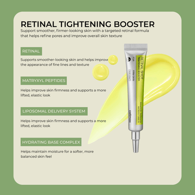 Retinal tightening booster showing key ingredients for smoother and firmer-looking skin