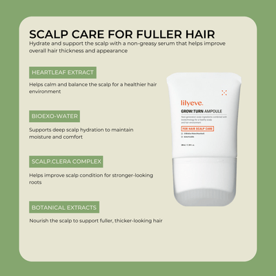 Hair serum ingredients including heartleaf extract and scalp conditioning complex for fuller hair