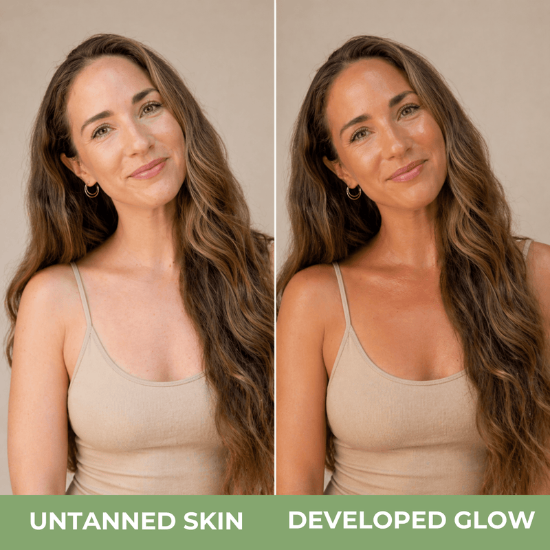 Self tanning lotion results showing natural tan glow and even skin tone