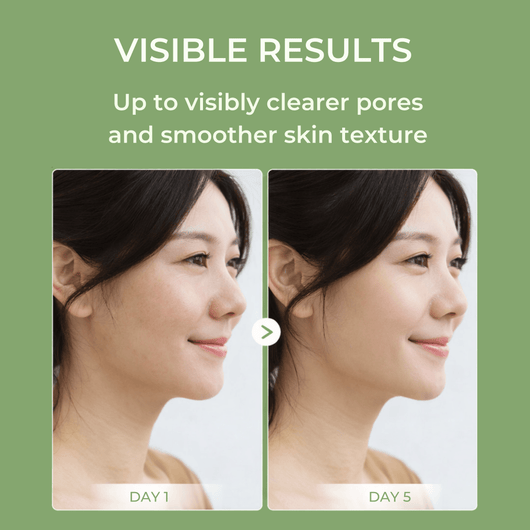 Visible skin texture improvement using Olivine Beauty Silk Lifting Peptide Ampoule showing smoother pores and healthier looking skin