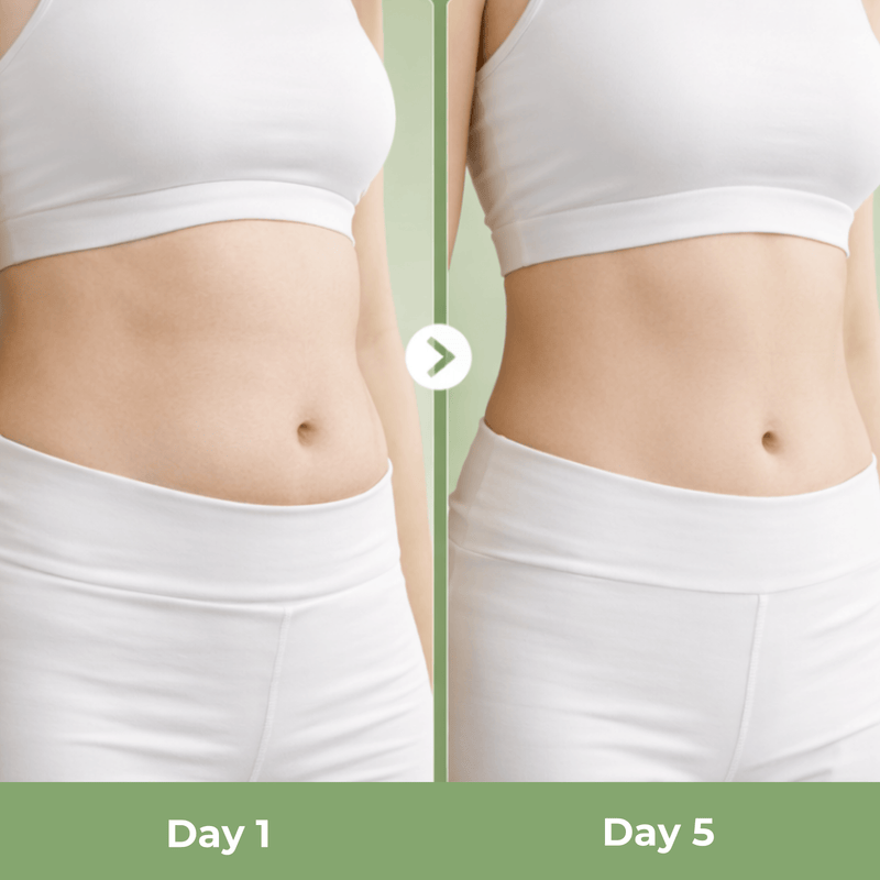 Olivine beauty slimming patch comparison showing smoother and more balanced looking stomach after consistent use