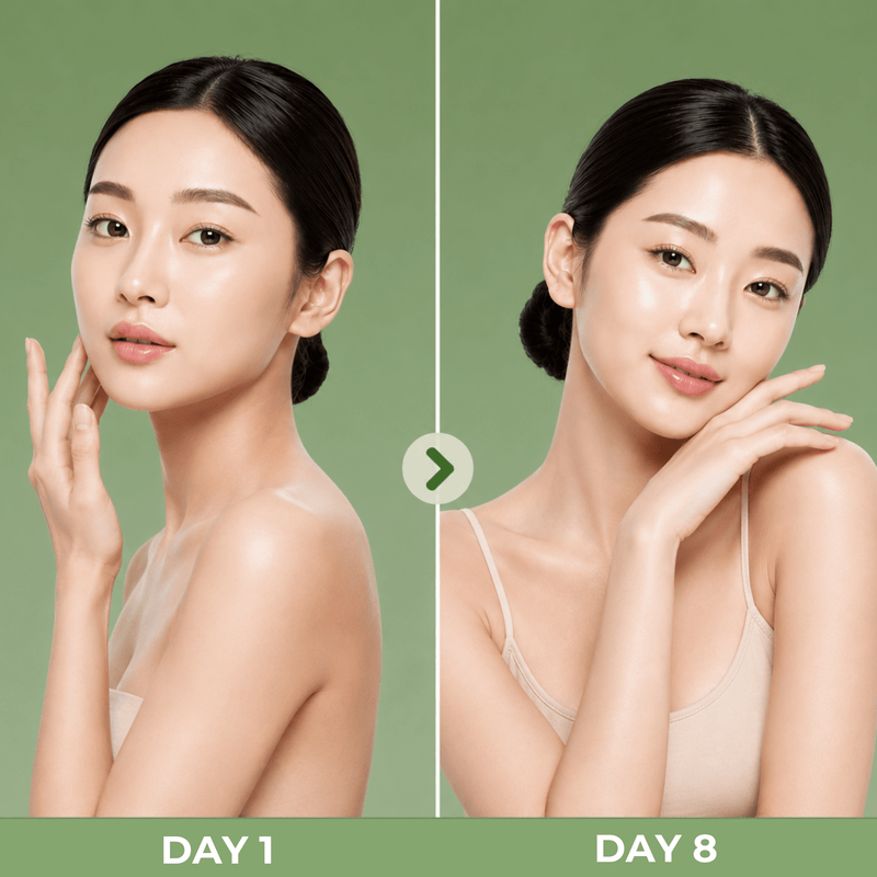Before and after style comparison highlighting a smoother and more radiant complexion.