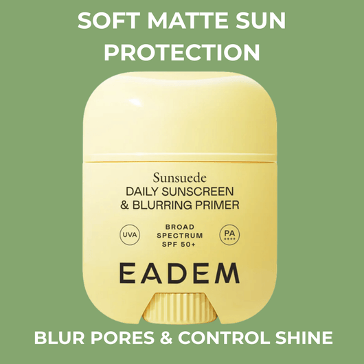 EADEM Sunsuede Daily Sunscreen and Blurring Primer SPF 50 product image with soft matte finish messaging