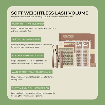 Maxcomfi lash cluster kit with lightweight wispy volume and invisible lash band features