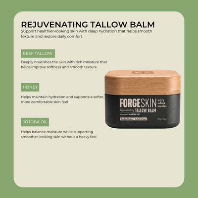Beef tallow honey and jojoba oil ingredients supporting hydration and smoother skin texture