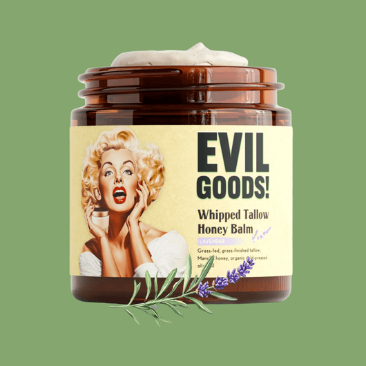 whipped tallow honey balm jar with natural skincare ingredients visual