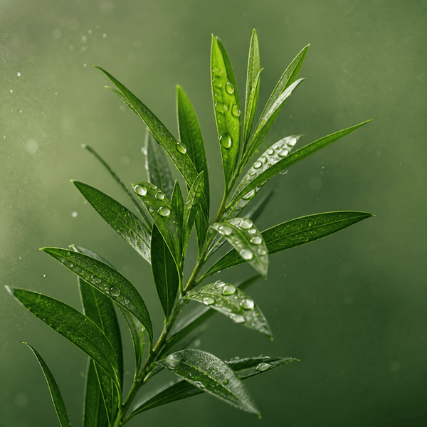 Olivine Beauty tea tree leaves helping calm skin and support clearer looking balanced complexion