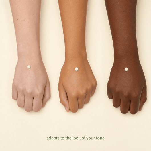 Tone Adapting CC Serum blended on fair, tan and deep skin, adapting toward each tone