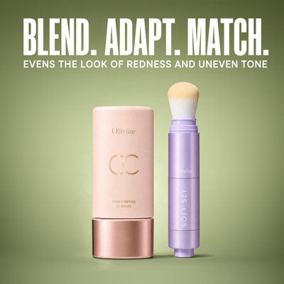 Tone Adapting CC Serum and its shade matched setting powder, evens the look of redness and uneven tone