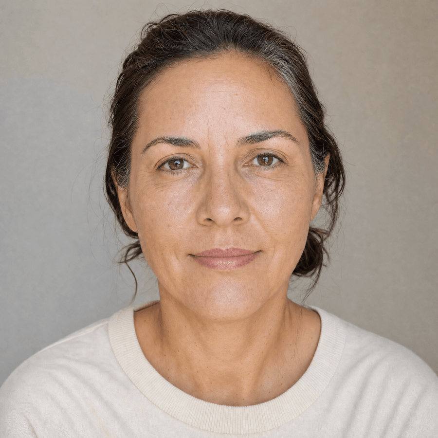 Woman wearing the Tone Adapting CC Serum, skin looking even and still like skin