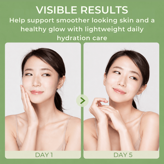 Day 1 and Day 5 skincare comparison showing smoother glowing skin results