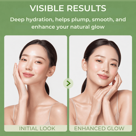 Before and after hydration glow comparison for Olivine Beauty PDRN Hyaluronic Acid cream