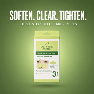 Olivine Cactox 3 Step Nose Mask Pack on a green gradient background