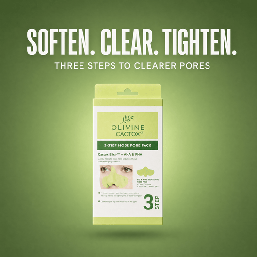 Olivine Cactox 3 Step Nose Mask Pack on a green gradient background