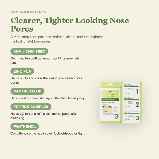 Olivine Cactox 3 Step Nose Mask Pack key ingredients breakdown