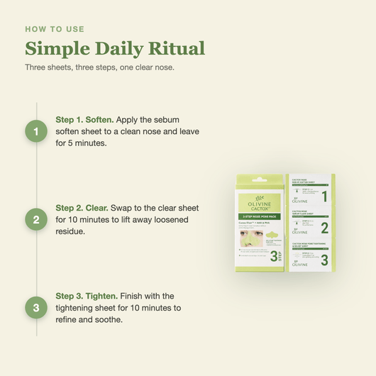Olivine Cactox 3 Step Nose Mask Pack how to use, step by step