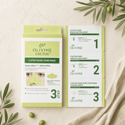 Olivine Cactox 3 Step Nose Mask Pack flat lay on a cream background
