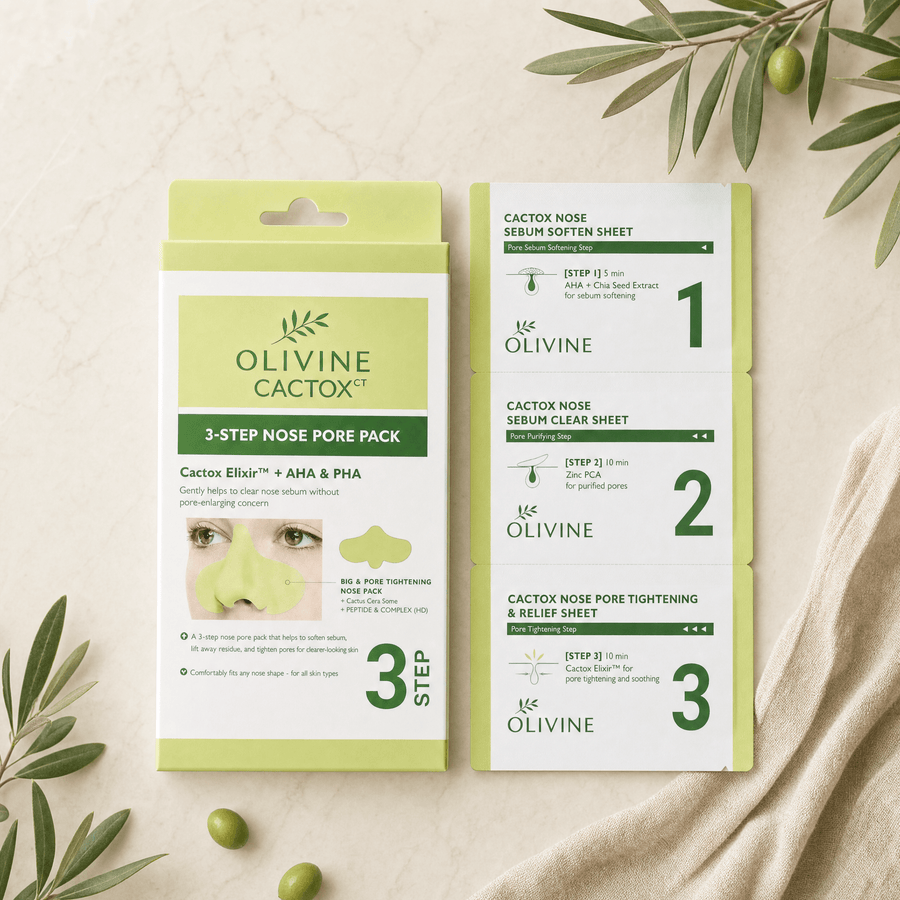 Olivine Cactox 3 Step Nose Mask Pack flat lay on a cream background