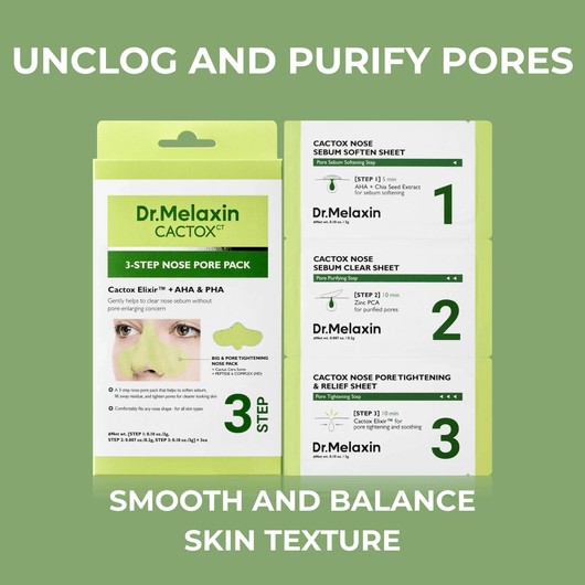 Olivine Cactox 3 Step Nose Pore Pack designed to unclog and purify pores with sebum softening, lifting, and tightening sheets for smoother, balanced skin