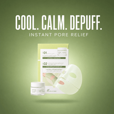 Olivine Cactox De Puffing Pore Tox Gel Mask on a green gradient background