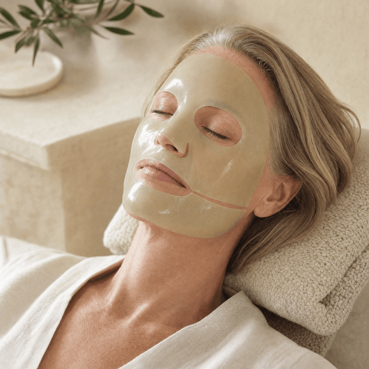 Olivine Cactox De Puffing Pore Tox Gel Mask held by a woman with glowing skin