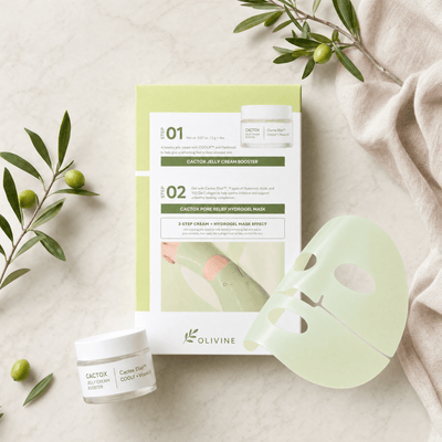 Olivine Cactox De Puffing Pore Tox Gel Mask flat lay on a cream background