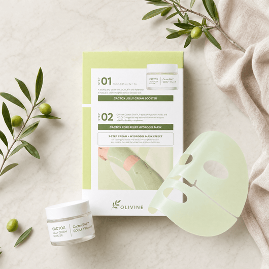Olivine Cactox De Puffing Pore Tox Gel Mask flat lay on a cream background