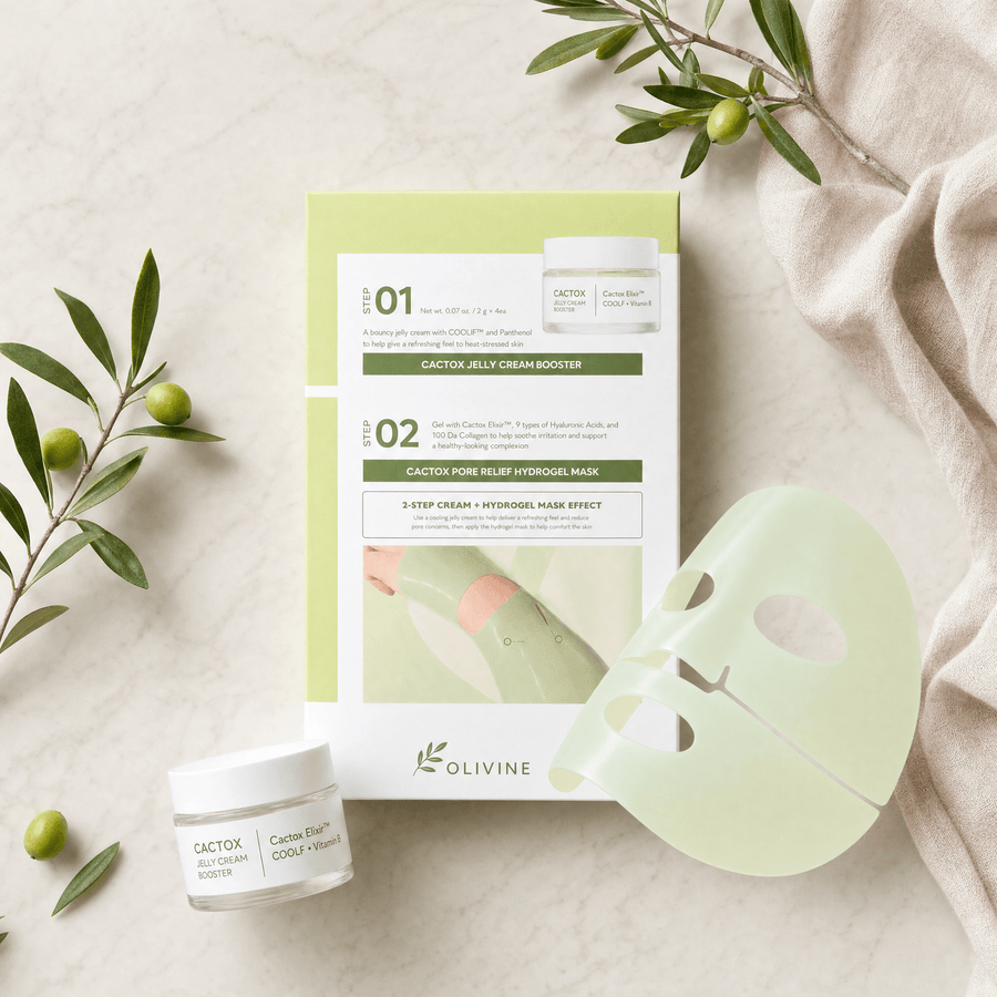 Olivine Cactox De Puffing Pore Tox Gel Mask flat lay on a cream background