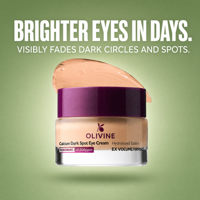 Olivine Calcium Dark Spot Eye Cream on a green gradient background