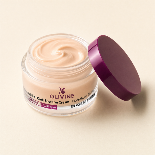 Olivine Calcium Dark Spot Eye Cream open jar, close up