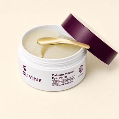 Olivine Calcium Volume Eye Patch open jar, close up