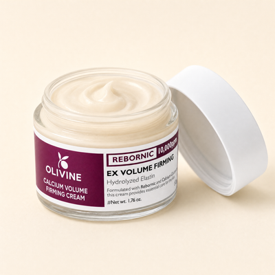 Olivine Calcium Volume Firming Cream open jar, close up