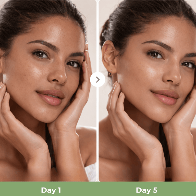 Olivine contour face brush before and after showing reduced facial puffiness and improved skin smoothness and definition