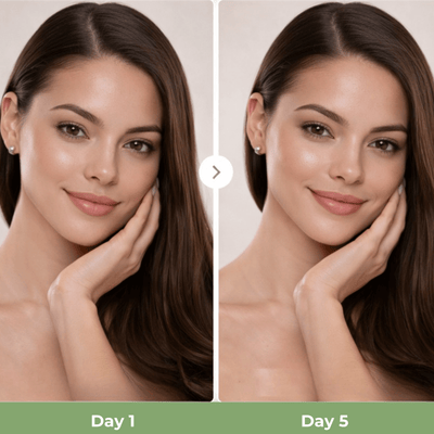 Olivine contour face brush day 1 vs day 5 results showing smoother skin and more sculpted facial contours after consistent use