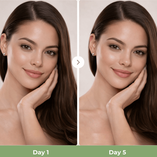 Olivine contour face brush day 1 vs day 5 results showing smoother skin and more sculpted facial contours after consistent use